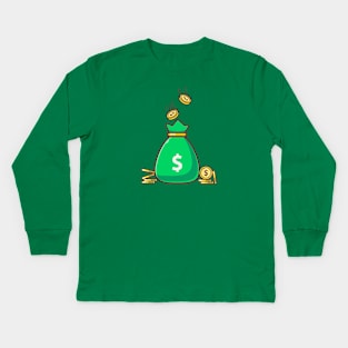 Bag of Dollar Coins with Falling Coins Kids Long Sleeve T-Shirt